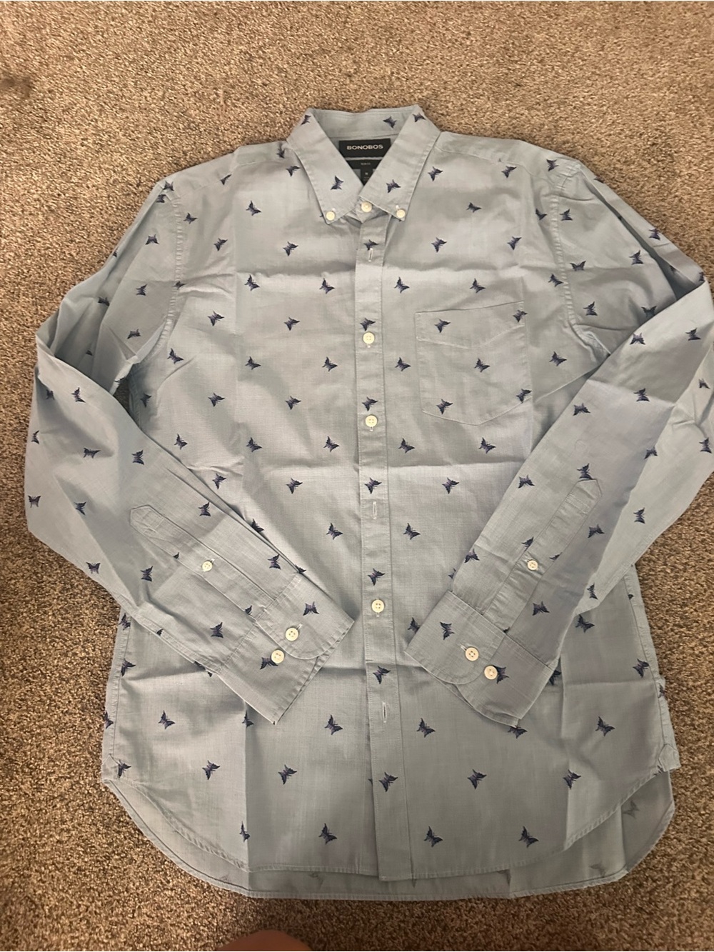 Bonobos Light Blue Button-Down Shirt with Navy Print